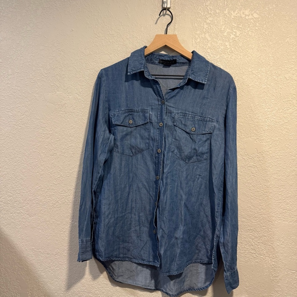 Sanctuary Women's Blue Button Down Shirt Size XS Western Boho Layers Capsule